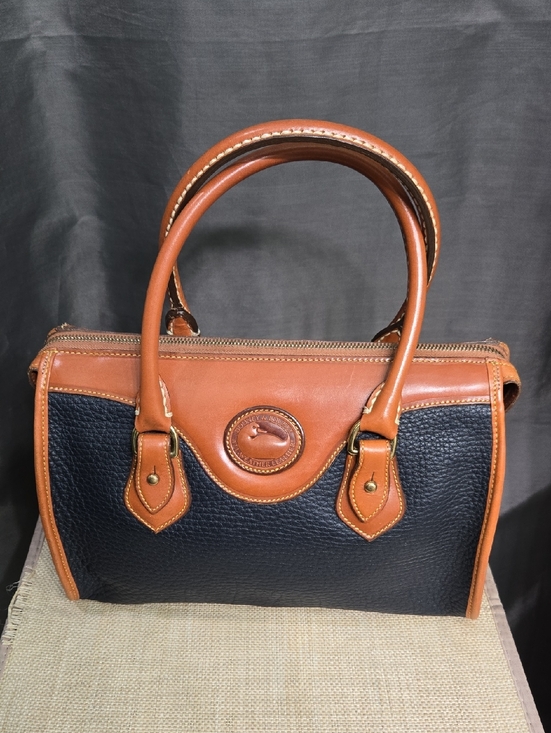 Dooney & Bourke Handbags - Dooney & Bourke Black and Tan Pebbled Leather Satchel